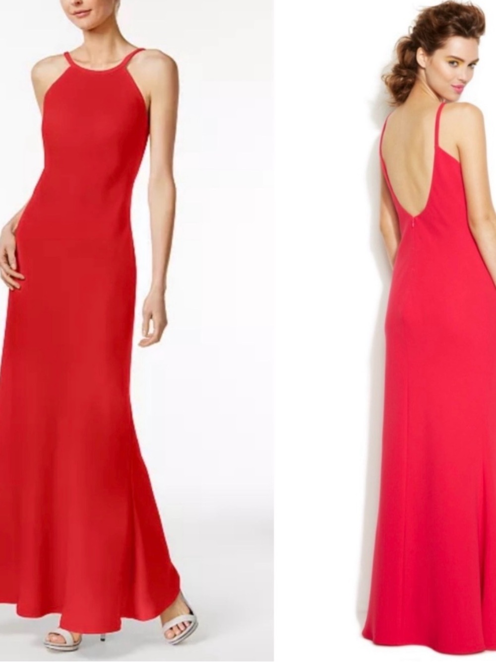 Calvin Klein Red Halter Maxi Dress - Elegant Open-Back Evening Gown